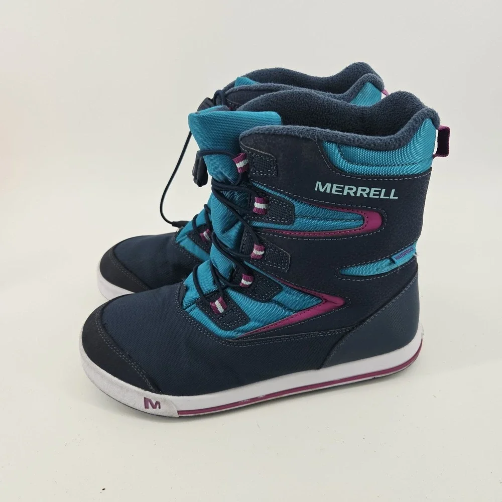 Merrell Kid's Snow Winter‎ Boots Bank 3.0 Waterproof Grey/Aqua Sz 6M Youth